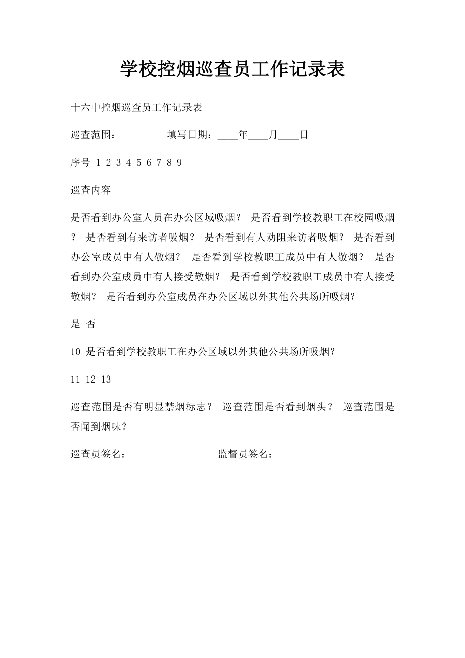 学校控烟巡查员工作记录表.docx_第1页