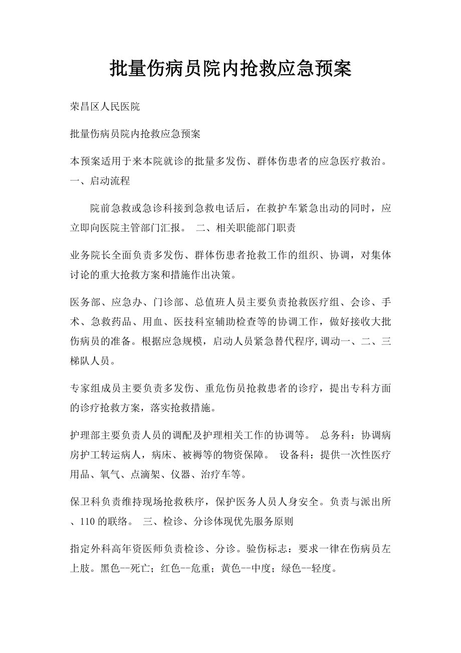 批量伤病员院内抢救应急预案.docx_第1页