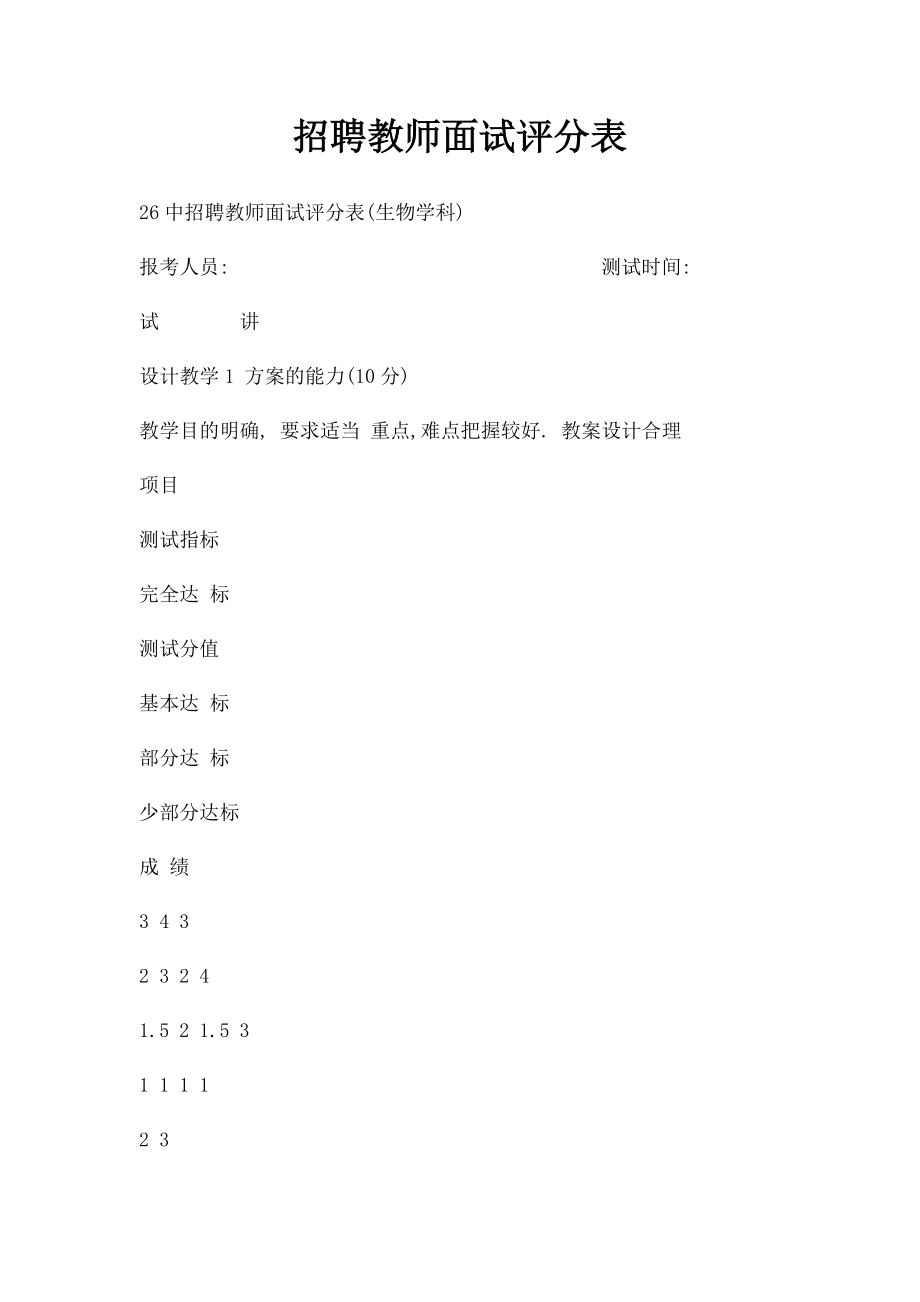 招聘教师面试评分表.docx_第1页