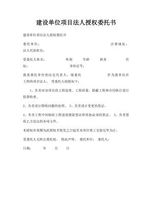 建设单位项目法人授权委托书.docx