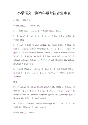 小学语文一到六年级带注音生字表.docx