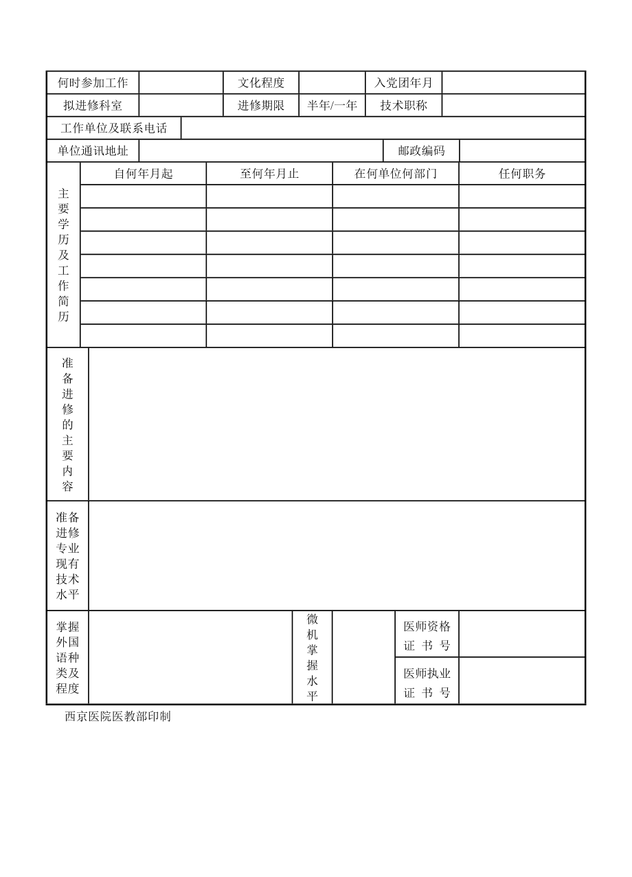 第四军医大学西京医院进修生申请表.doc_第2页