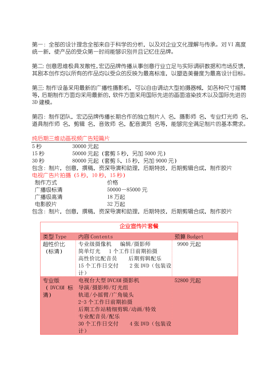 企业宣传片报价表 样单.doc_第1页