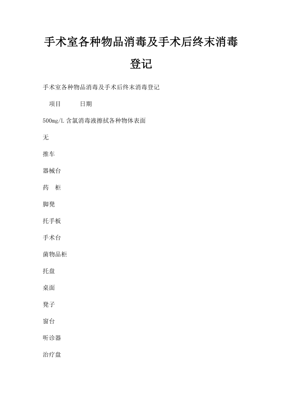 手术室各种物品消毒及手术后终末消毒登记.docx_第1页