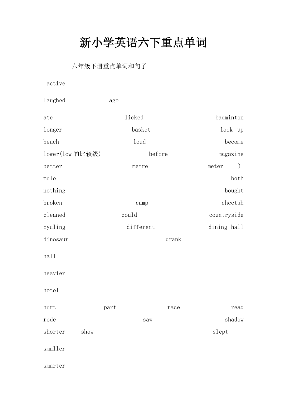 新小学英语六下重点单词.docx_第1页