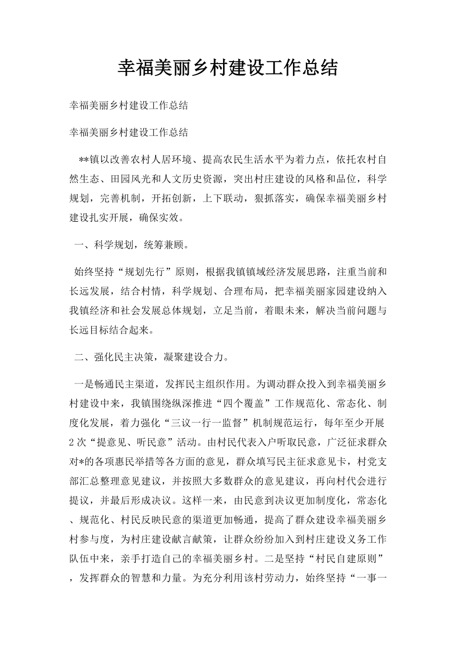 幸福美丽乡村建设工作总结.docx_第1页