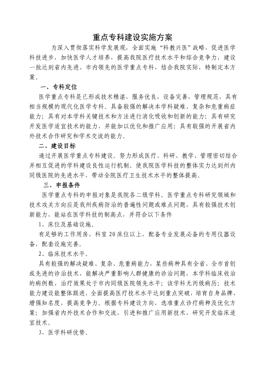 医院重点专科建设实施方案.doc_第1页