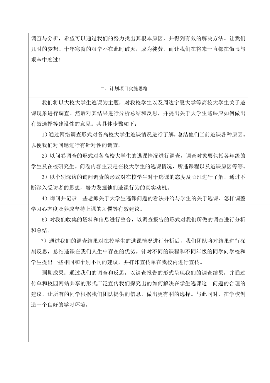 关于大学生逃课现象的调查与分析—以北方民族大学为例项目申报书.doc_第3页