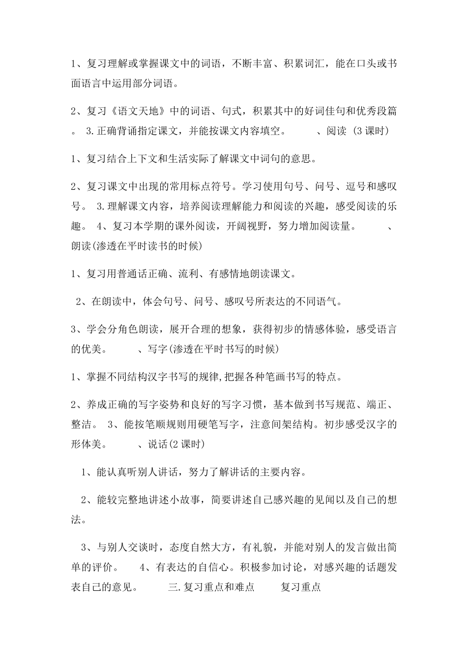 小学语文一年级下册教学设计期末复习计划.docx_第2页