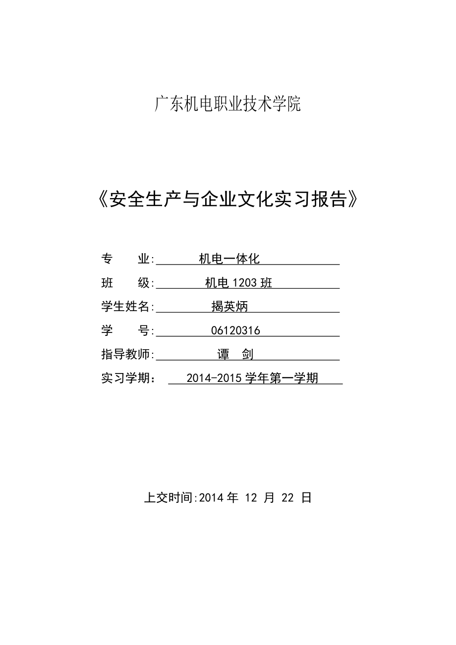 《安全生产与企业文化实习报告》 .doc_第1页