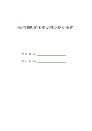 基层团队文化建设的经验及模式0819.doc