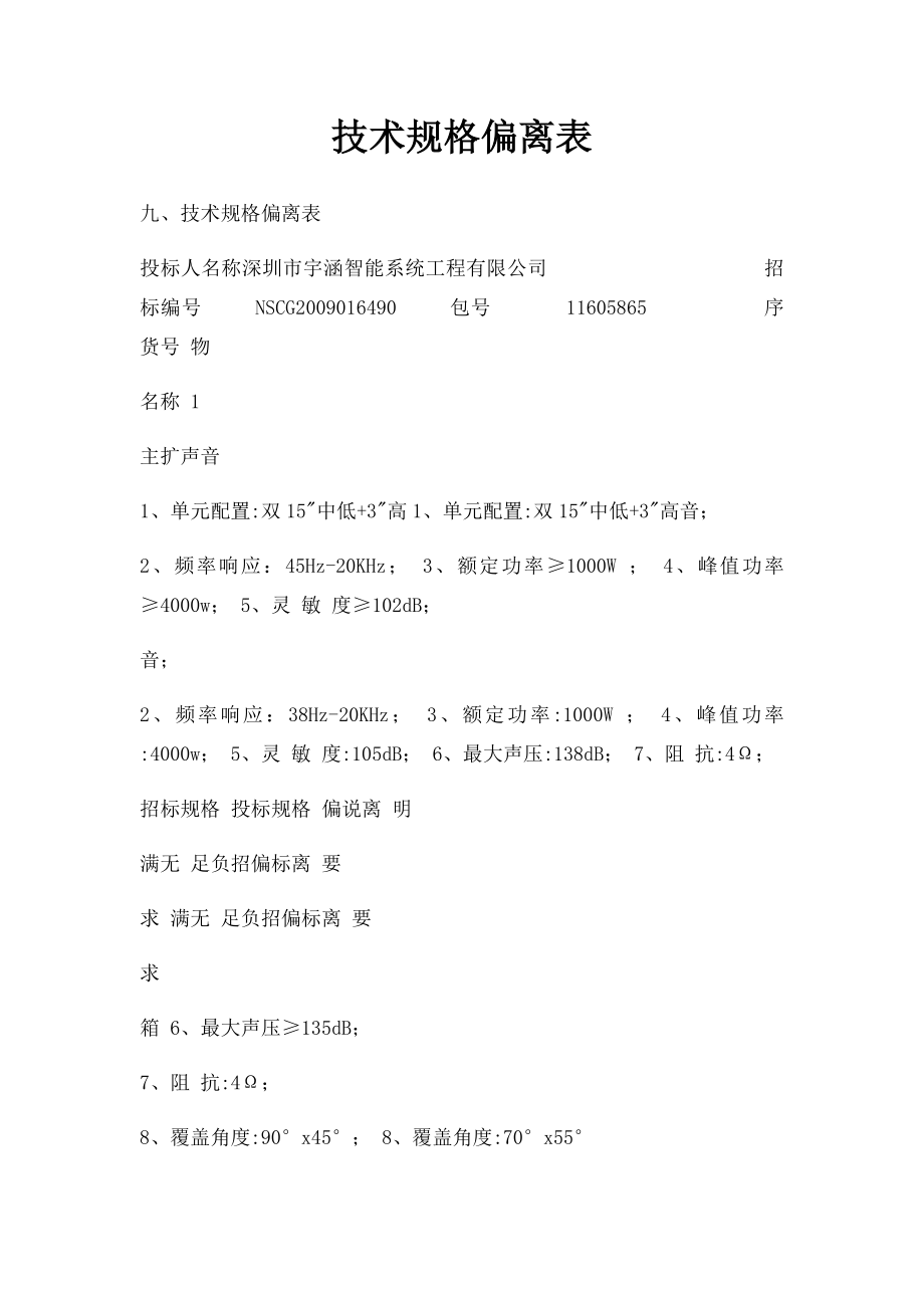 技术规格偏离表.docx_第1页