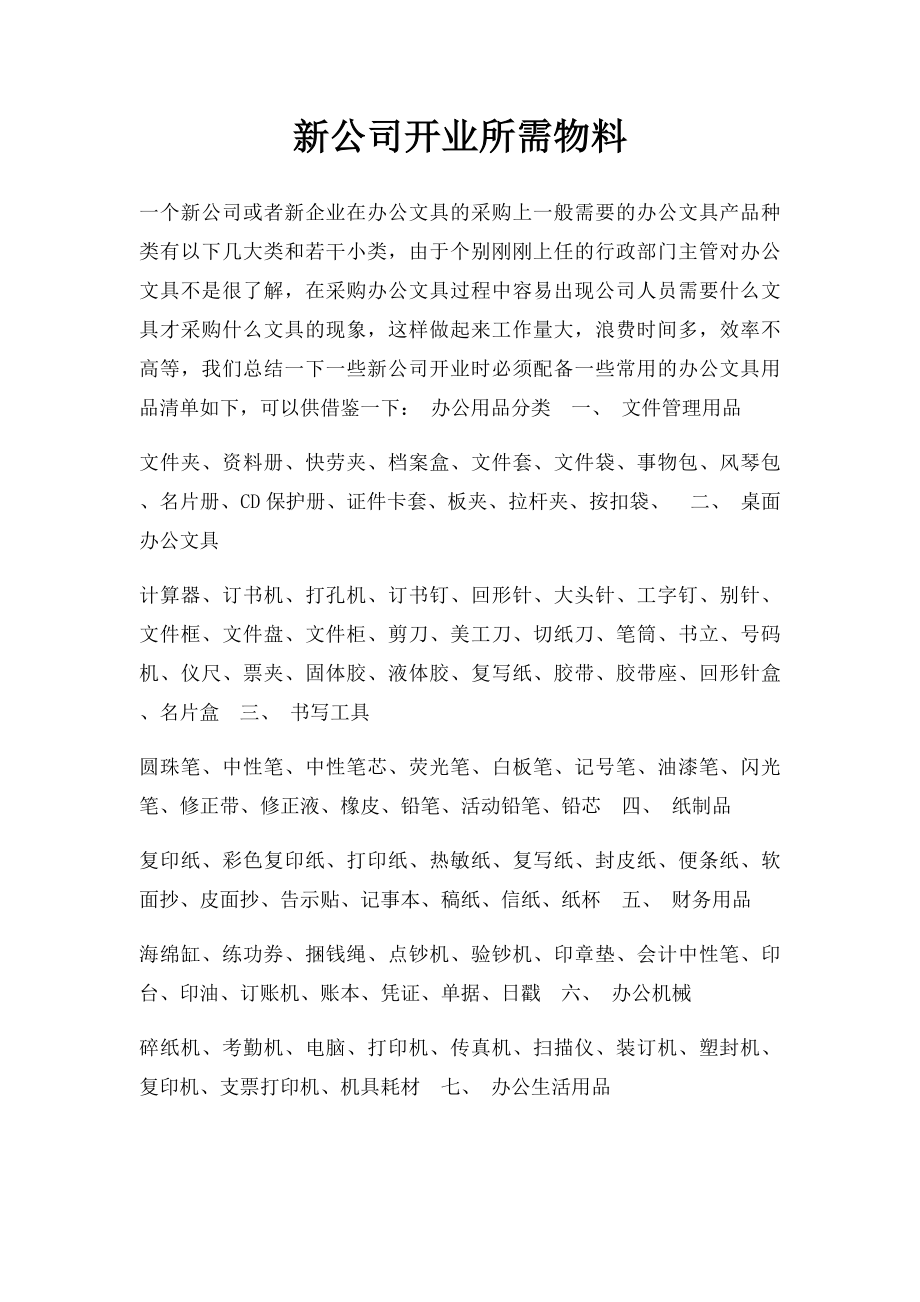 新公司开业所需物料.docx_第1页