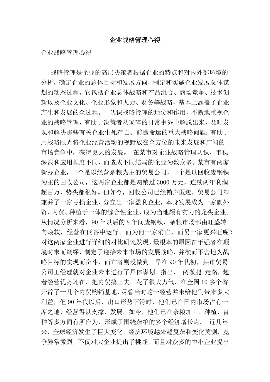 企业战略管理心得.doc_第1页