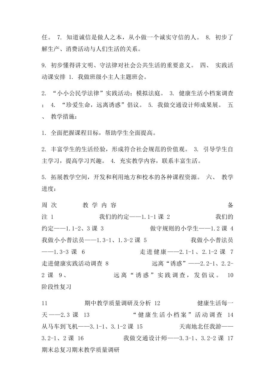 小学四年级下册品德与社会教学计划.docx_第3页