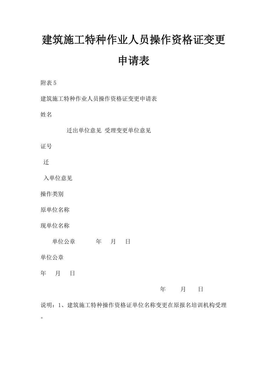 建筑施工特种作业人员操作资格证变更申请表.docx_第1页