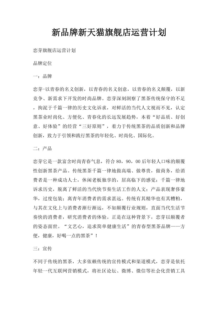 新品牌新天猫旗舰店运营计划.docx_第1页