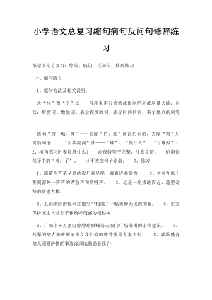 小学语文总复习缩句病句反问句修辞练习.docx