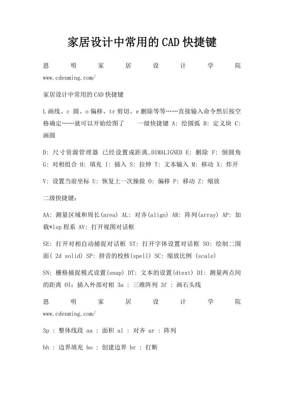 家居设计中常用的CAD快捷键.docx_第1页