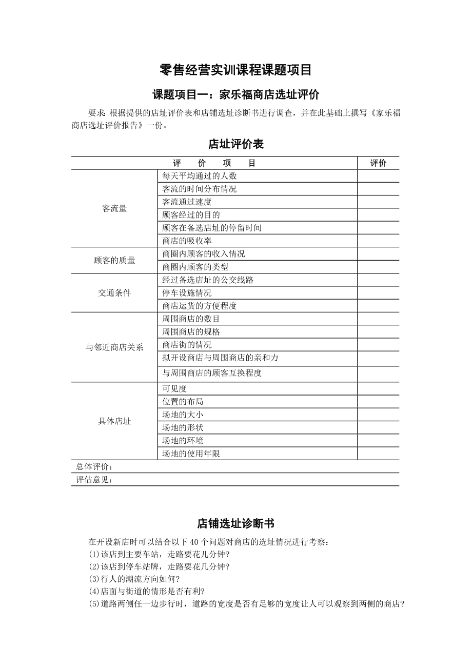 连锁x班零售经营实训课程课题项目家乐福商店选址评价.doc_第1页