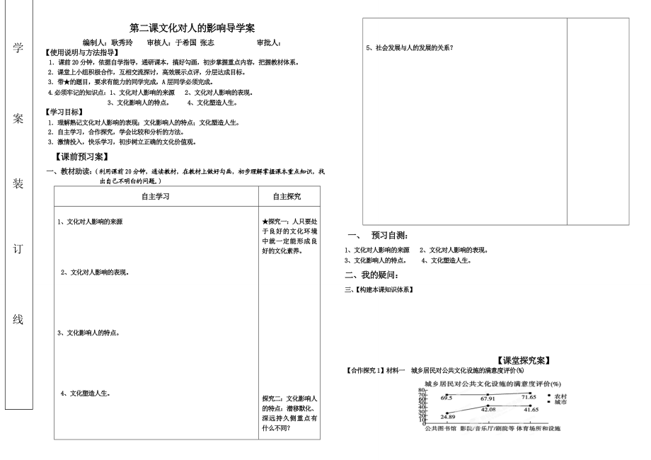 【精品】第2课文化对人的影响学案编制人耿秀玲 审核人于希国 张志 ...40.doc_第1页