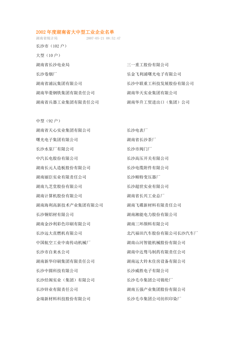 【最新精选】湖南省大中型工业企业名单.doc_第1页