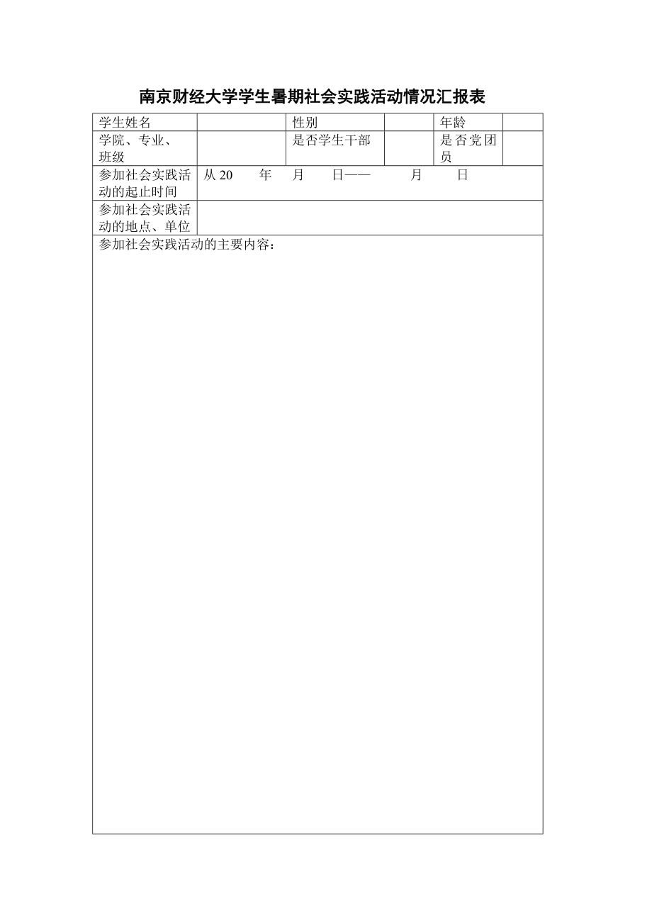 南京财经大学学生暑期社会实践活动情况汇报表.doc_第1页