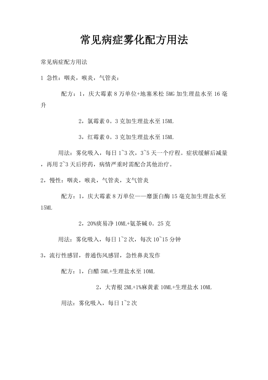 常见病症雾化配方用法.docx_第1页