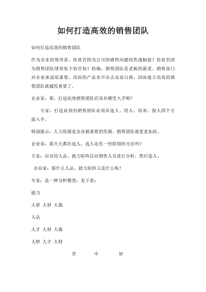 如何打造高效的销售团队.docx