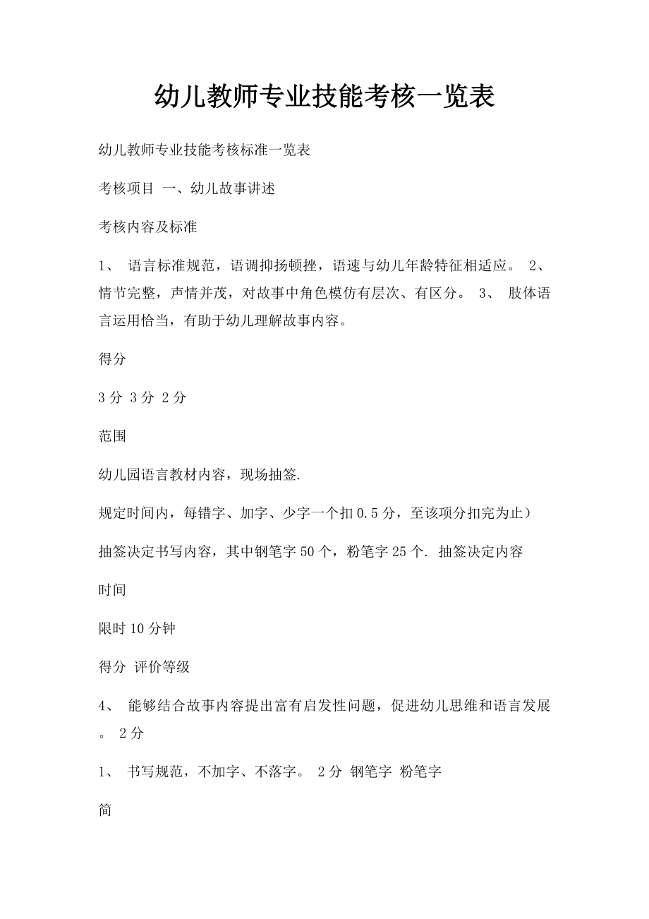 幼儿教师专业技能考核一览表.docx_第1页