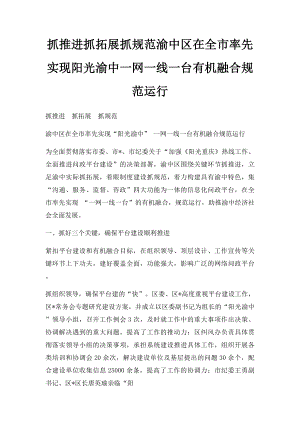 抓推进抓拓展抓规范渝中区在全市率先实现阳光渝中一网一线一台有机融合规范运行.docx