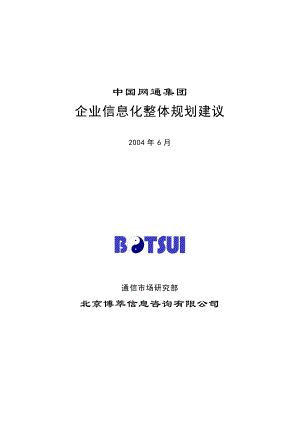 中国网通集团企业信息化整体规划建议.doc