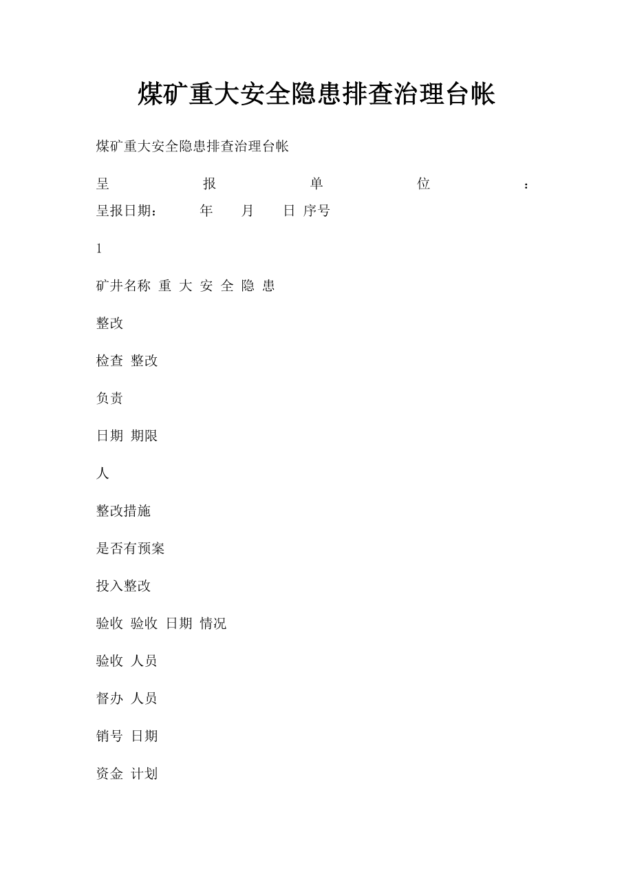 煤矿重大安全隐患排查治理台帐.docx_第1页