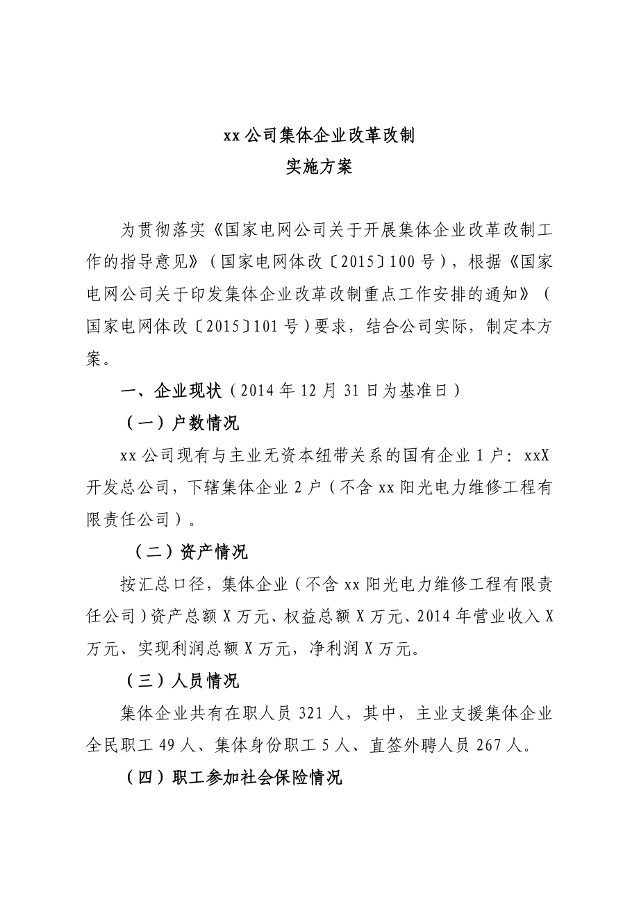 电力公司集体企业改革改制方案.doc_第1页