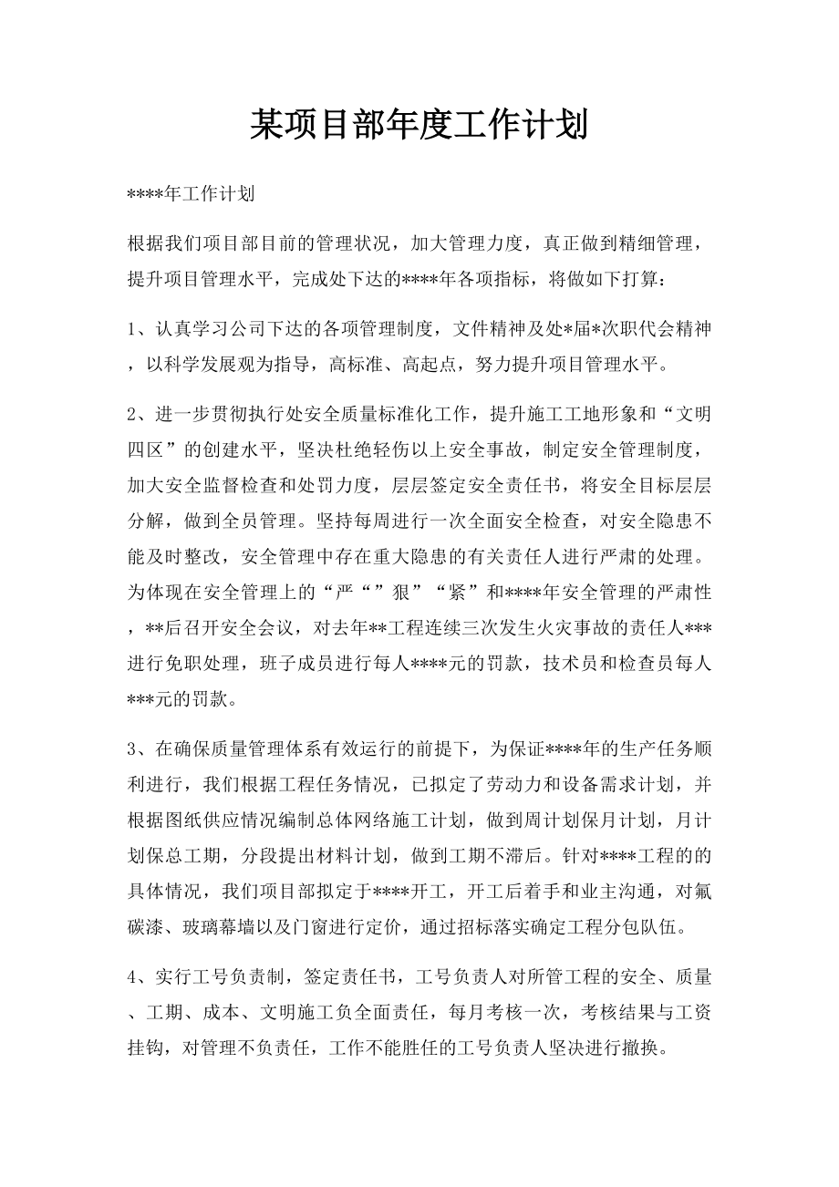 某项目部年度工作计划.docx_第1页