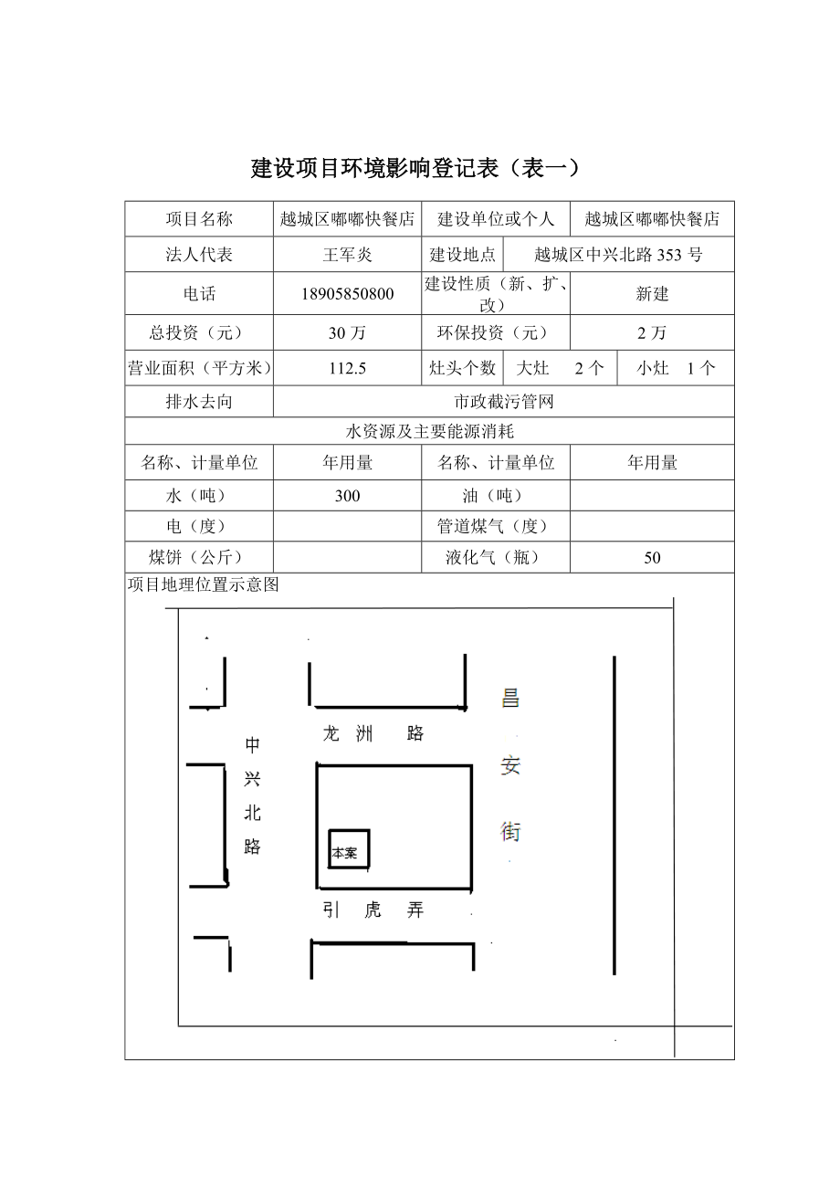 绍兴市越城区嘟嘟快餐店建设项目环境影响登记表.doc_第2页
