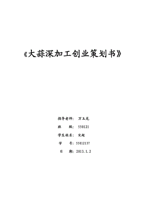 大蒜深加工创业策划书.doc