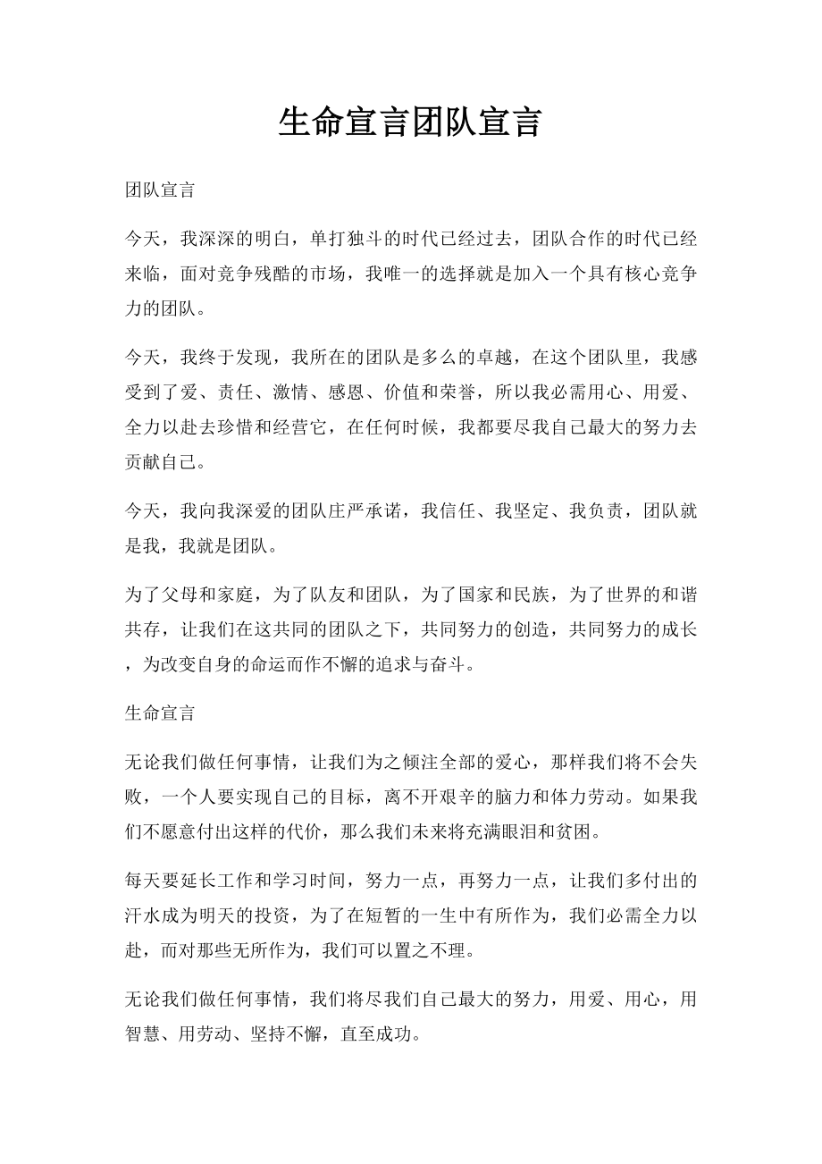 生命宣言团队宣言.docx_第1页