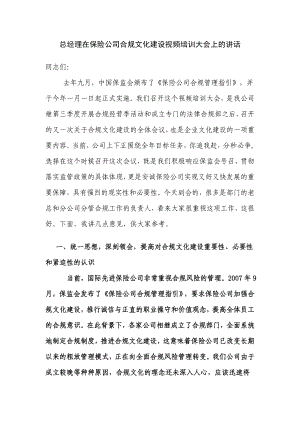 总经理在保险公司合规文化建设视频培训大会上的讲话.doc