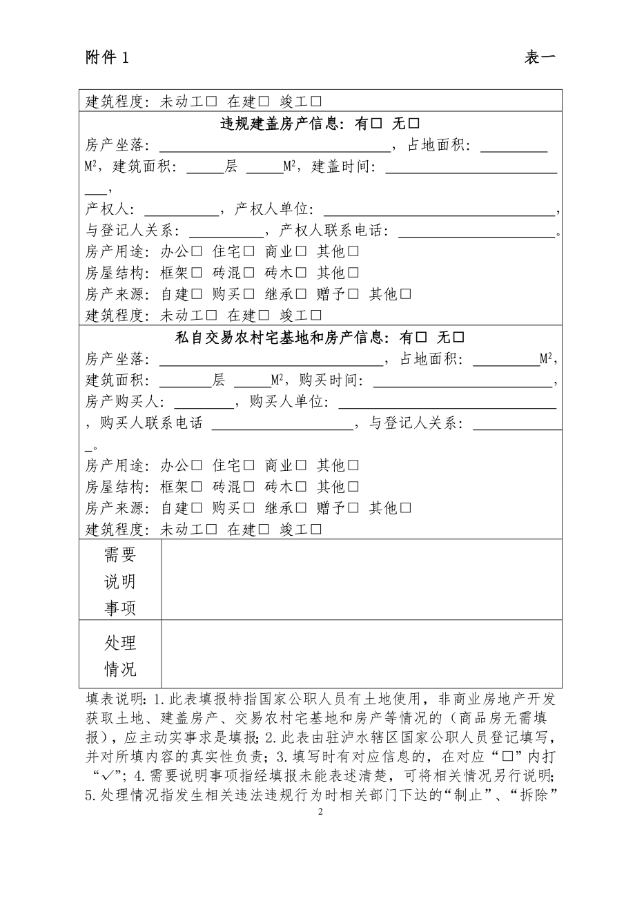 国家公职人员违法占地、违规建房情况登记表 填表时间： .doc_第2页