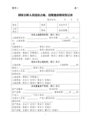 国家公职人员违法占地、违规建房情况登记表 填表时间： .doc