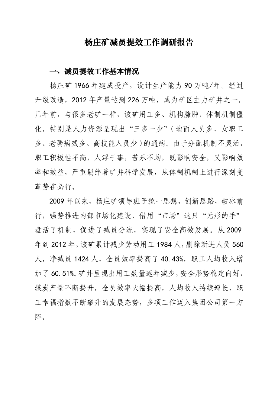 淮北矿业杨庄矿减员提效工作调研报告06.doc_第1页