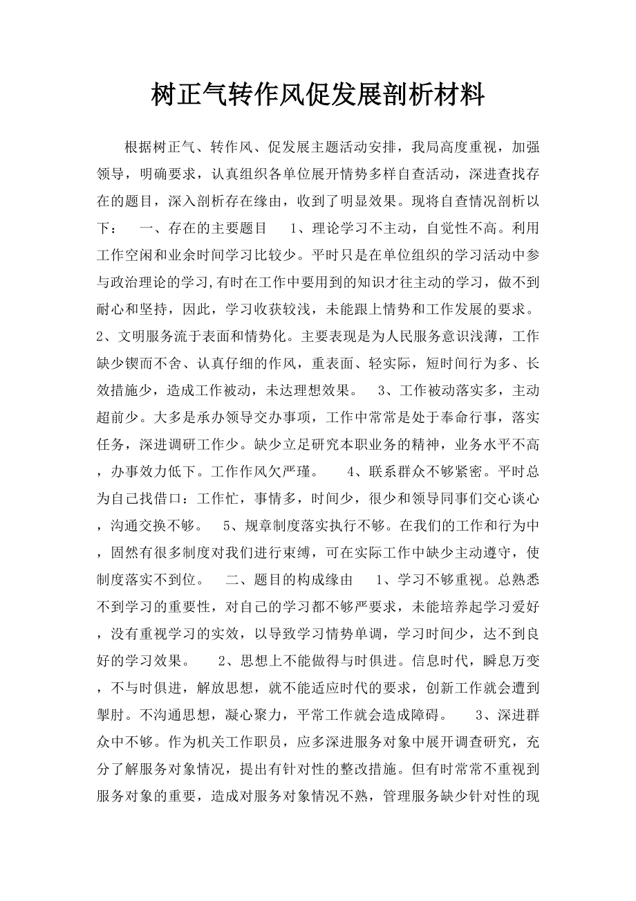 树正气转作风促发展剖析材料.docx_第1页