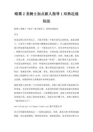 暗黑2圣骑士加点新人指导1双热近战玩法.docx