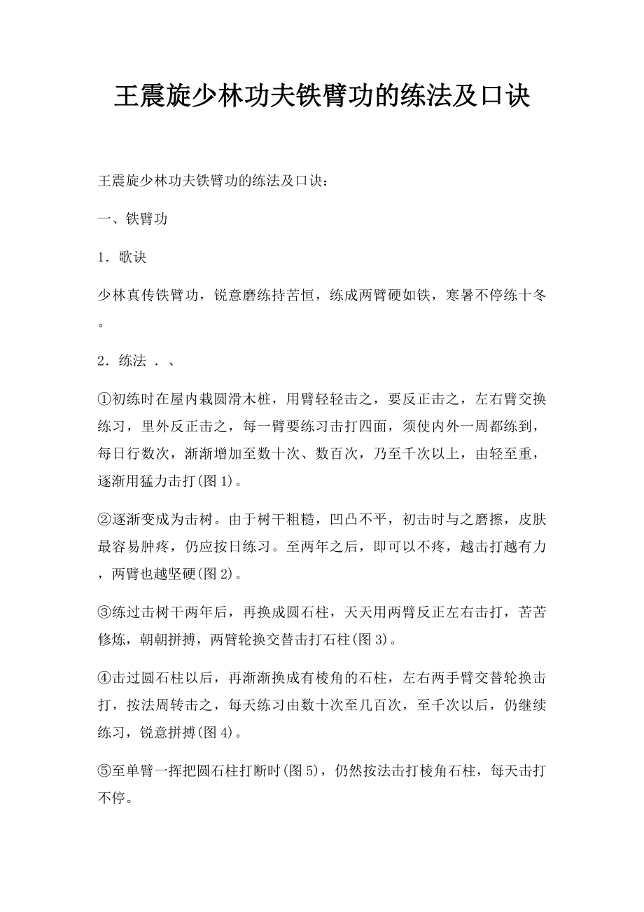 王震旋少林功夫铁臂功的练法及口诀.docx_第1页