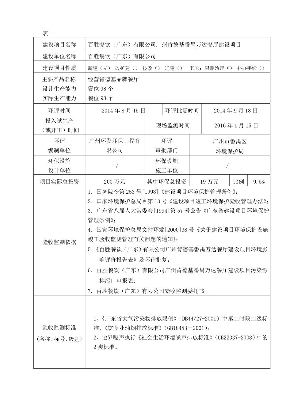 百胜餐饮（广东）有限公司广州肯德基番禺万达餐厅建设项目建设项目竣工环境保护验收.doc_第3页