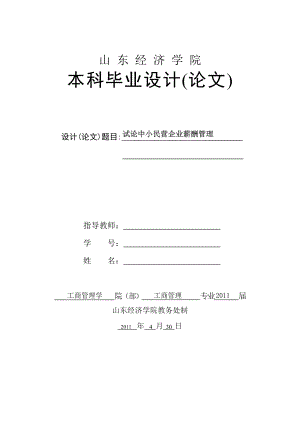 工商管理毕业论文试论中小民营企业薪酬管理.doc