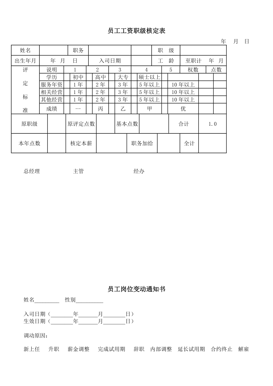 员工工资变动申请表 员工岗位变动通知书 职员统一薪金等级表.doc_第2页