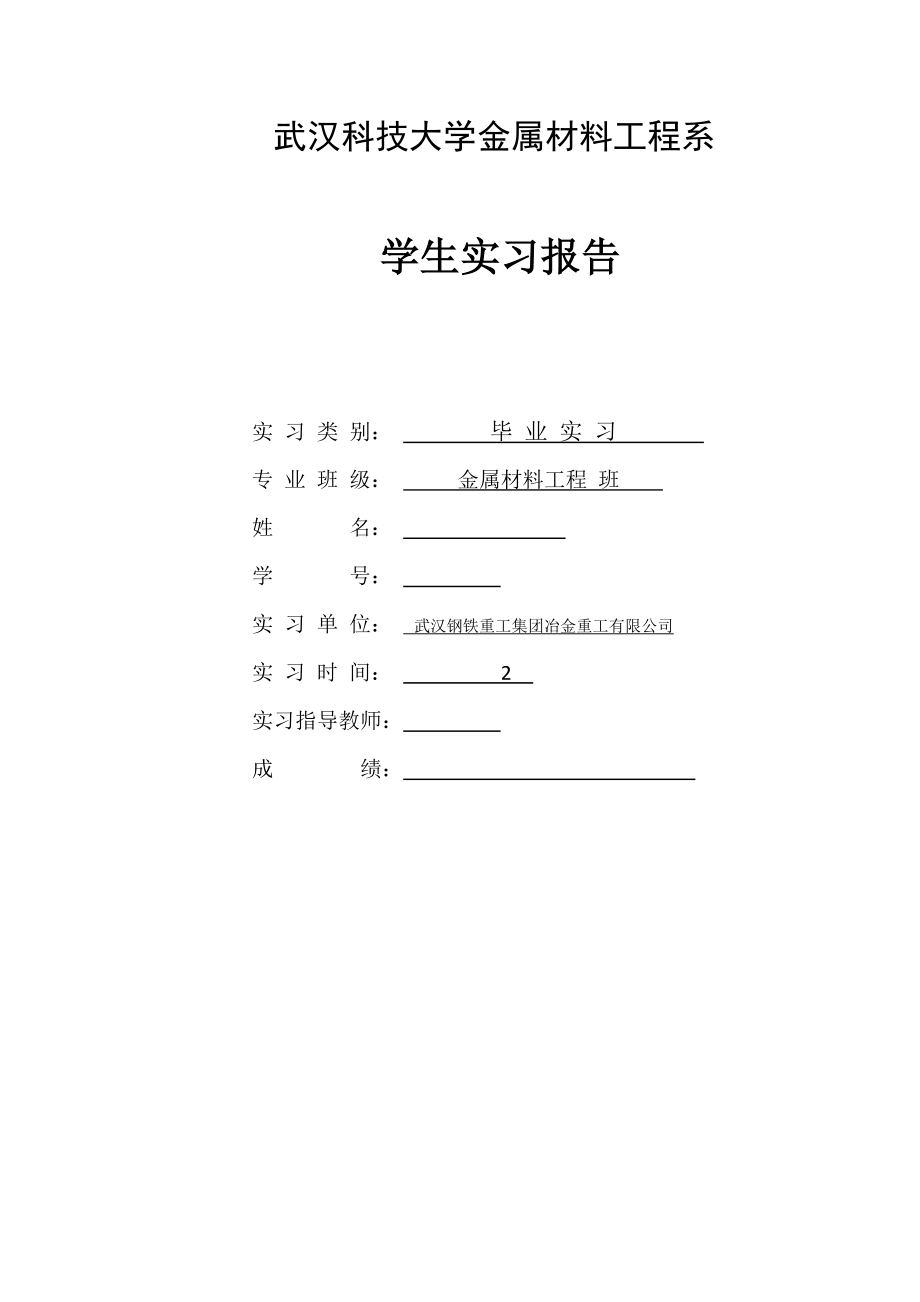 武汉钢铁重工集团冶金重工实习报告.doc_第1页