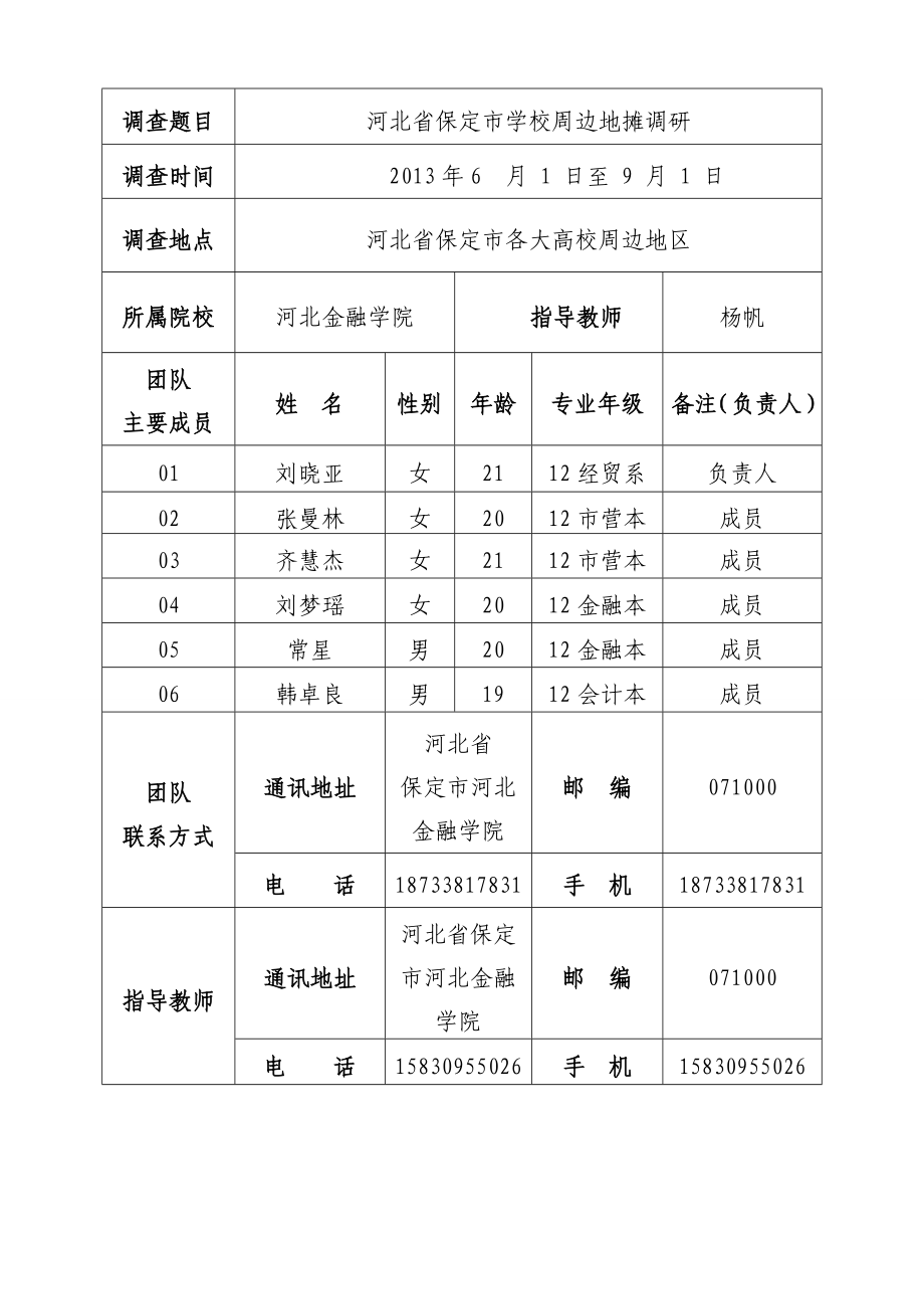 11河北省保定市学校周边地摊调研大学生社会调查活动项目申请书.doc_第3页